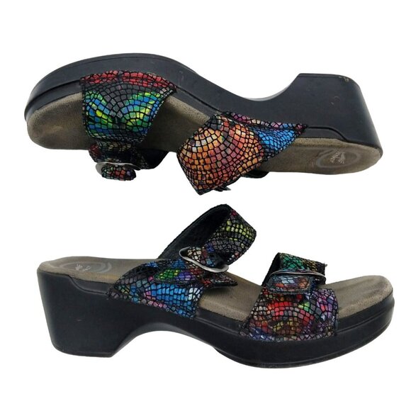 Dansko Shoes - DANSKO Sophie Stain Glass Slide On Sandal Womens SZ 38 US 7.5/8 Leather Rainbow